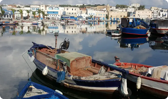 Boat at the dock in the city